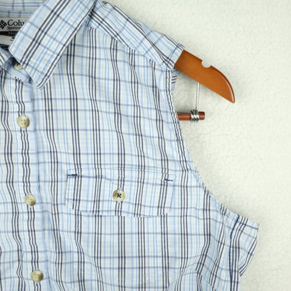 Columbia Womens Button Up Shirt Medium Blue Plaid Sleeveless Outdoor Classic - Picture 3 of 9